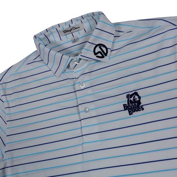Straight Down Mens Blue Striped EMBROIDERED Golf Polo Shirt Bear Lake Small - Picture 1 of 7